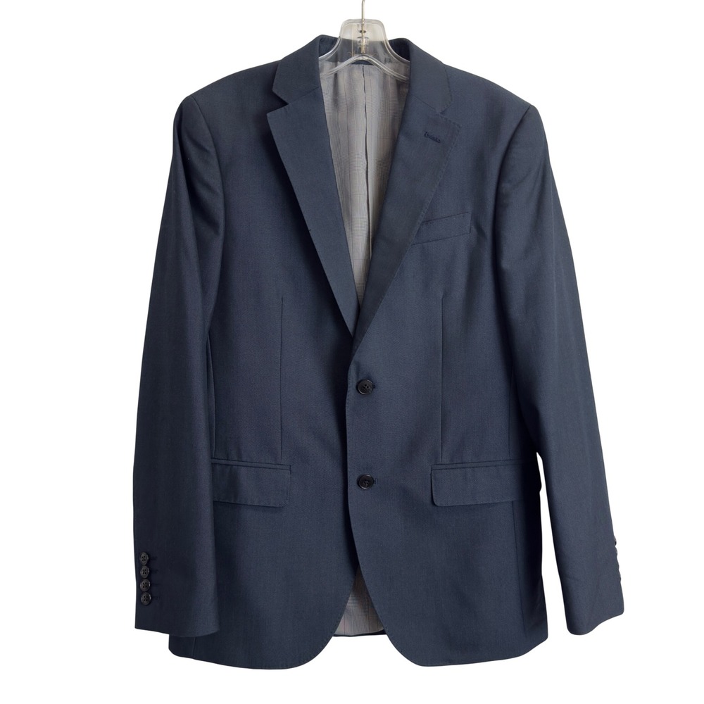 J. Ferrar Mens 38R Slim Fit Blazer Navy Blue End-on-End Two Button Sport Coat‎